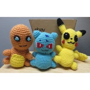 Pokémon 6" Crochet Pikachu Bulbasaur Charmander Handmade One Of A Kind